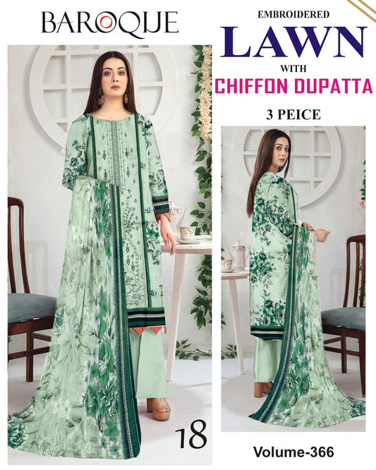 Summer Luxury Lawn – EMB Suit with Chiffon Dupatta