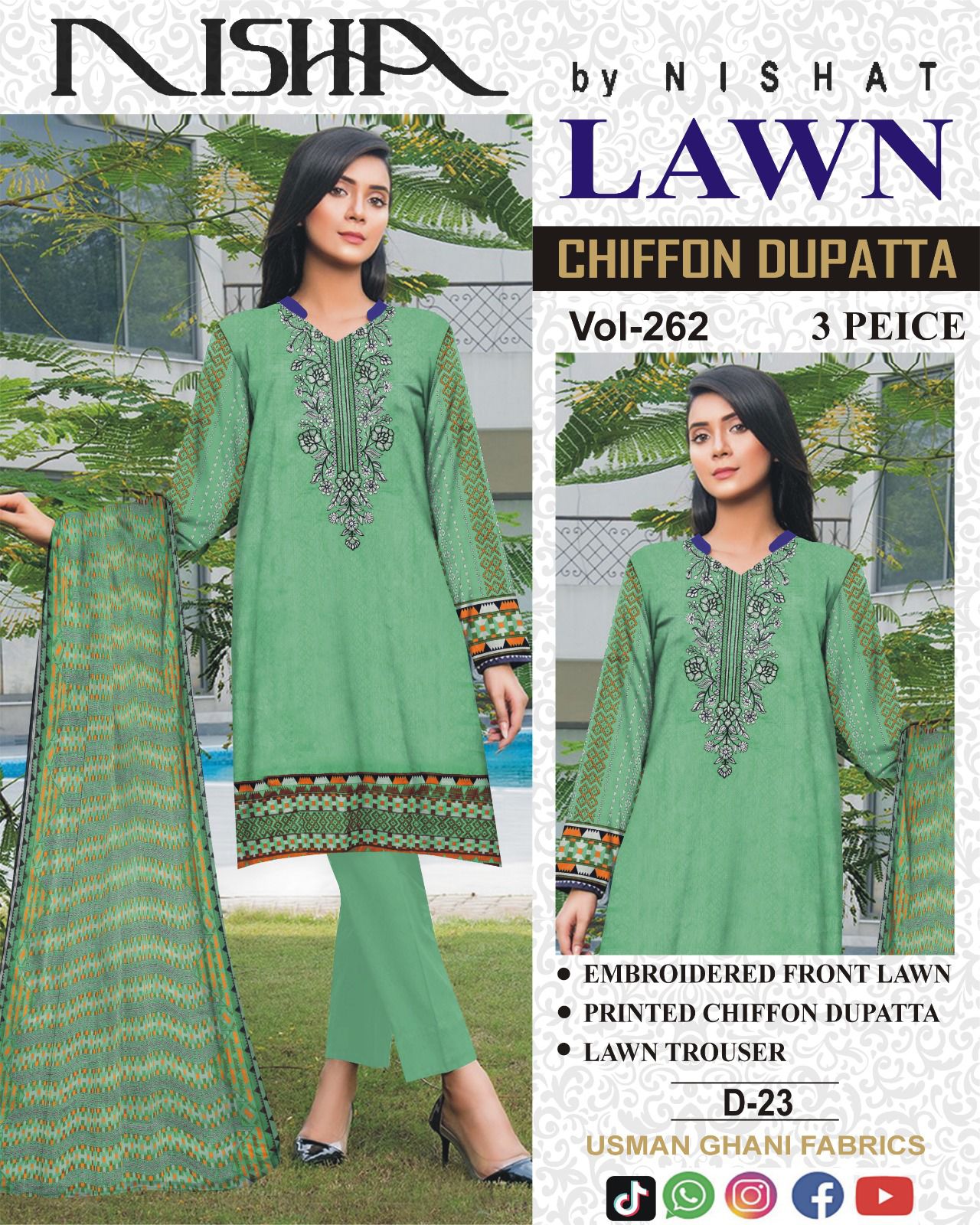 Summer Luxury Lawn – EMB Suit with Chiffon Dupatta