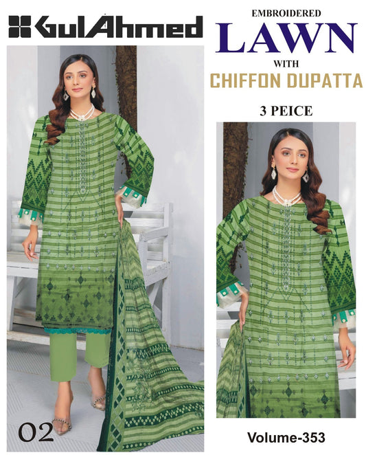 Summer Luxury Lawn – EMB Suit with Chiffon Dupatta