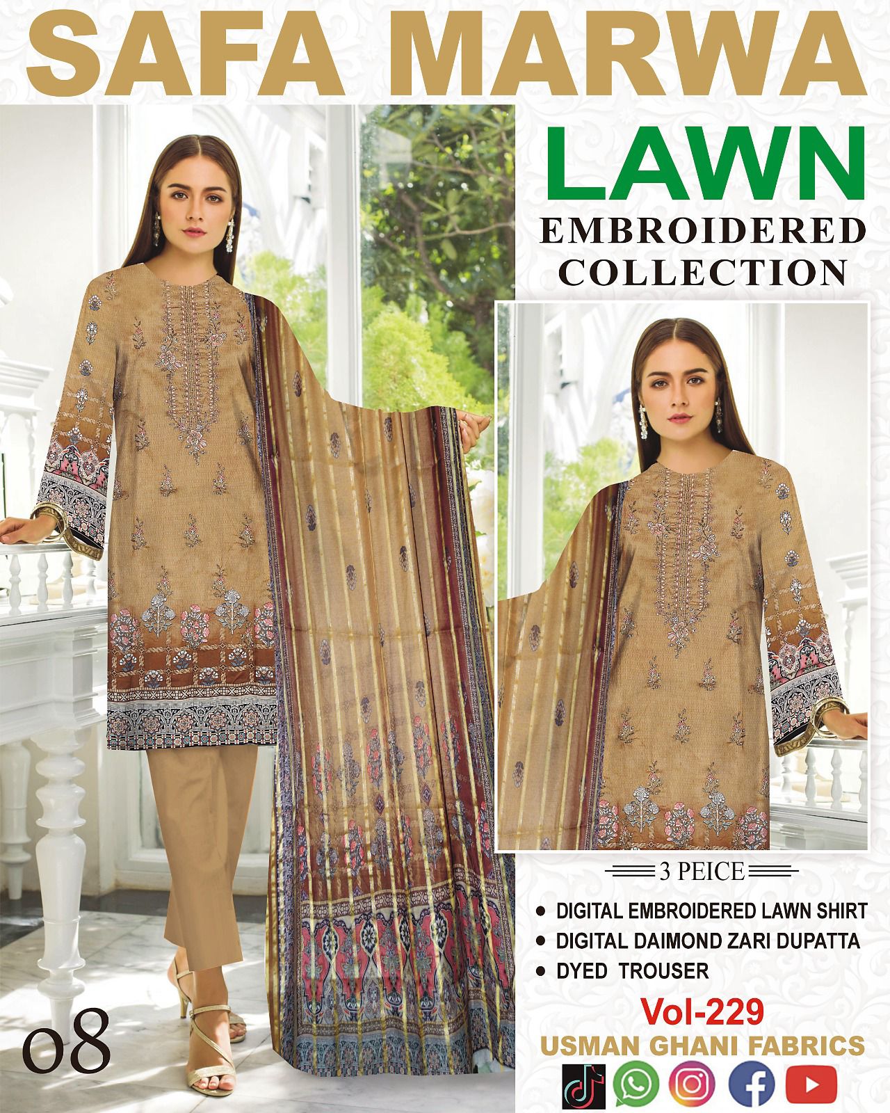 Safa Marwa Original Lawn 3-PC Embroidered Collection
