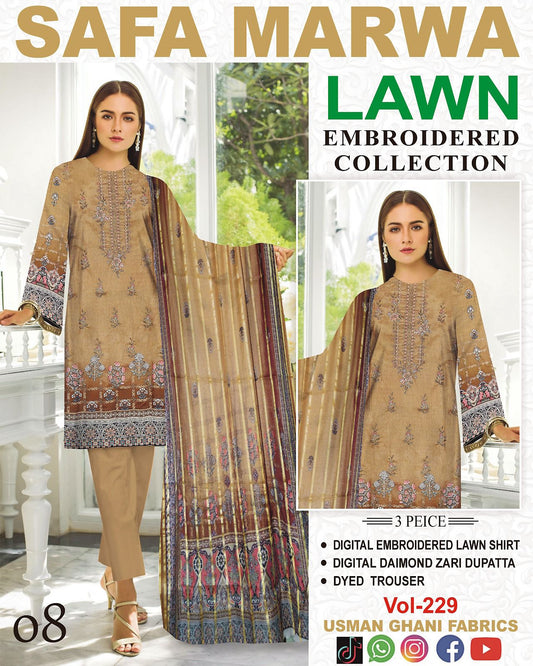 Safa Marwa Original Lawn 3-PC Embroidered Collection