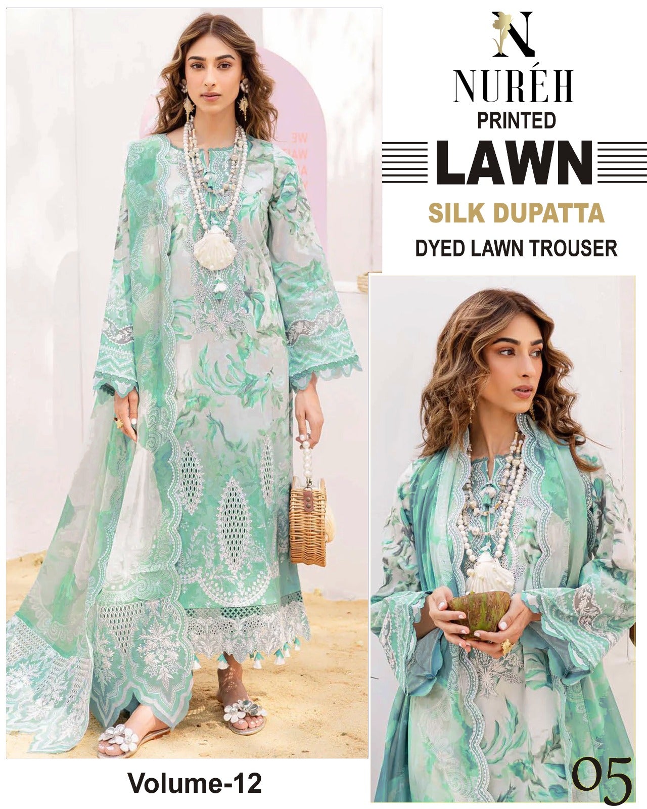 Nureh Printed Lawn 3PC With Silk Dupatta