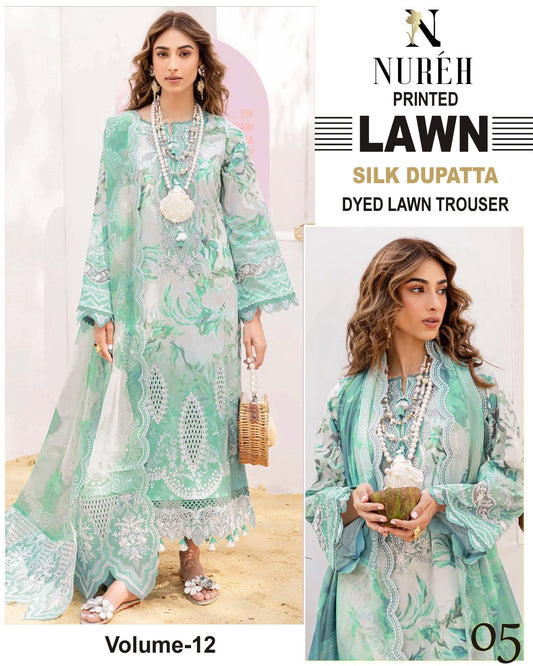 Nureh Printed Lawn 3PC With Silk Dupatta
