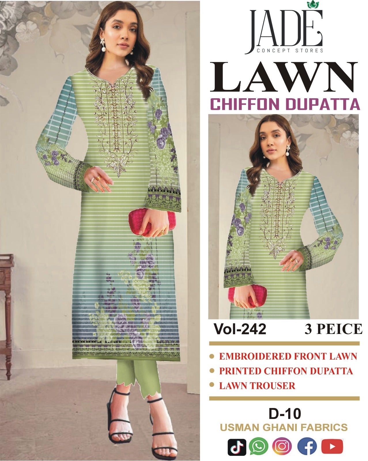 Summer Luxury Lawn – EMB Suit with Chiffon Dupatta