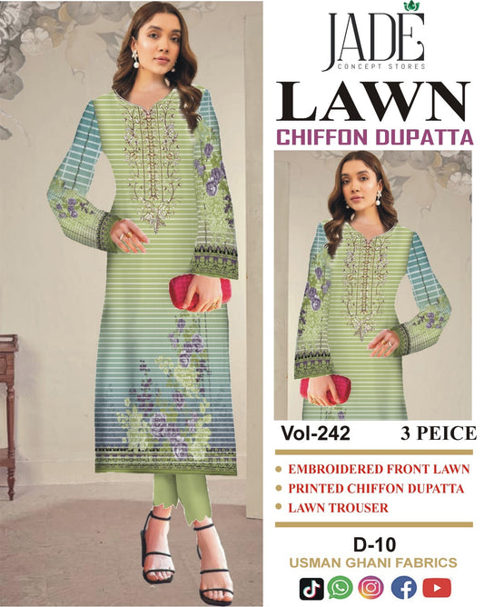 Summer Luxury Lawn – EMB Suit with Chiffon Dupatta