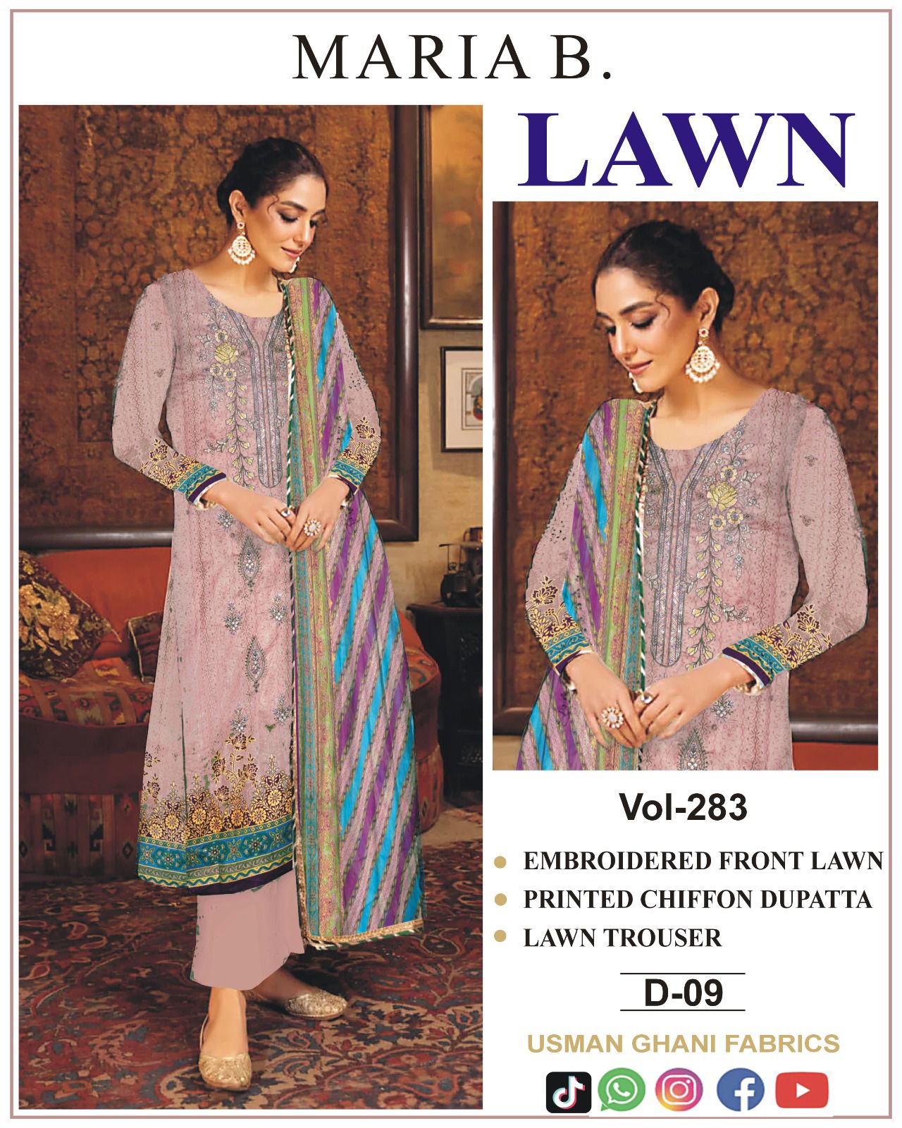 Luxury EMB Lawn 3PC with Chiffon Dupatta – Summer Edition