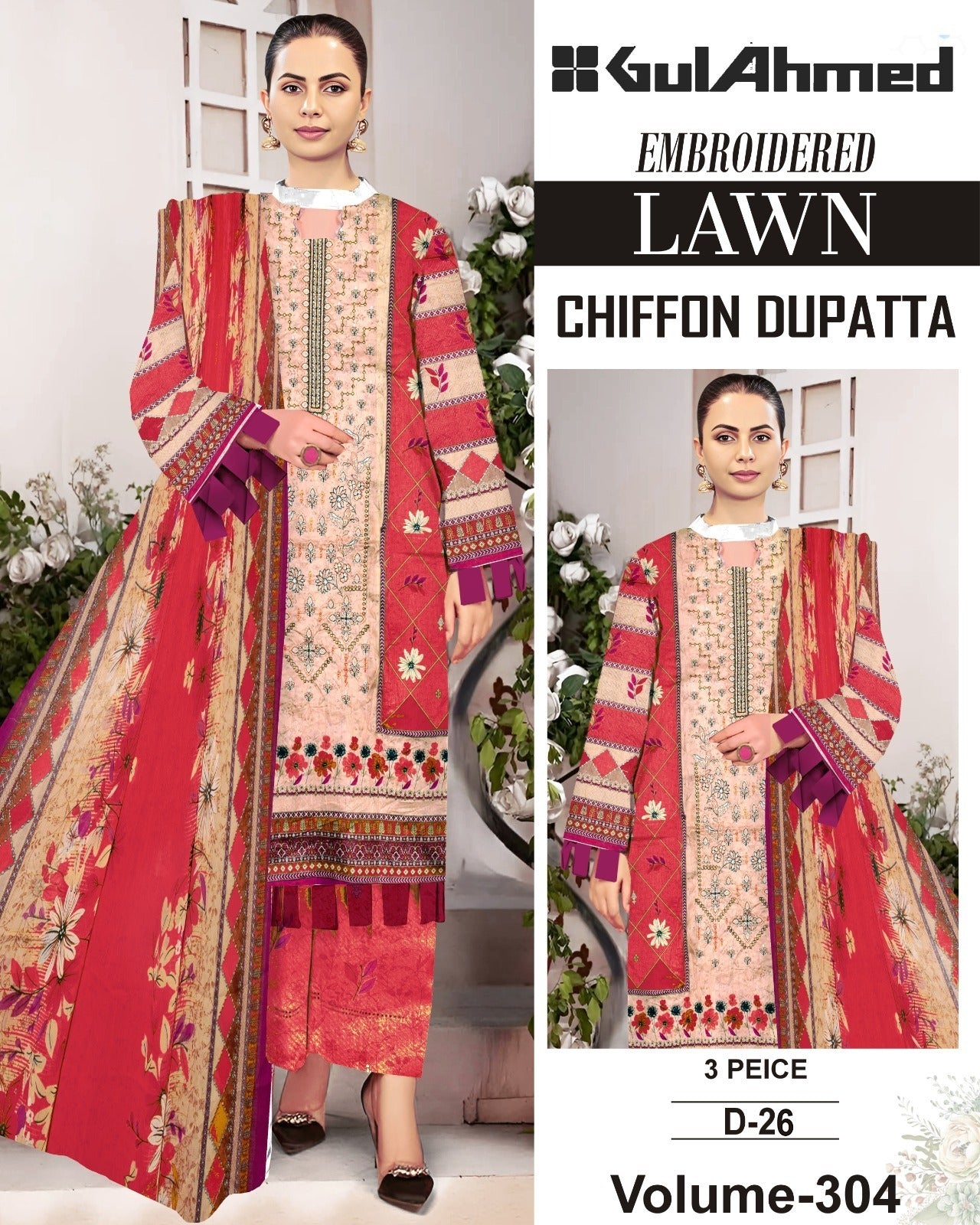 Summer Luxury Lawn – EMB Suit with Chiffon Dupatta