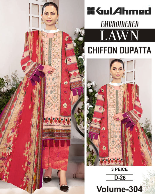 Summer Luxury Lawn – EMB Suit with Chiffon Dupatta
