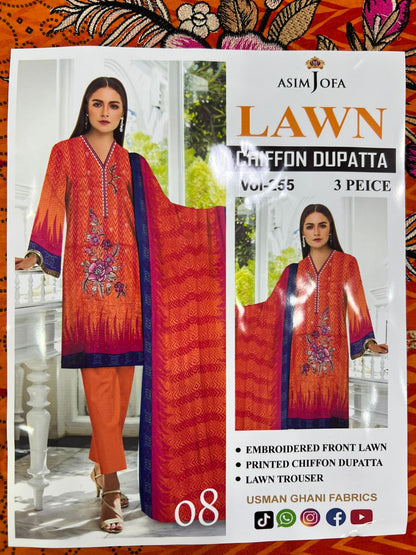 Summer Luxury Lawn – EMB Suit with Chiffon Dupatta