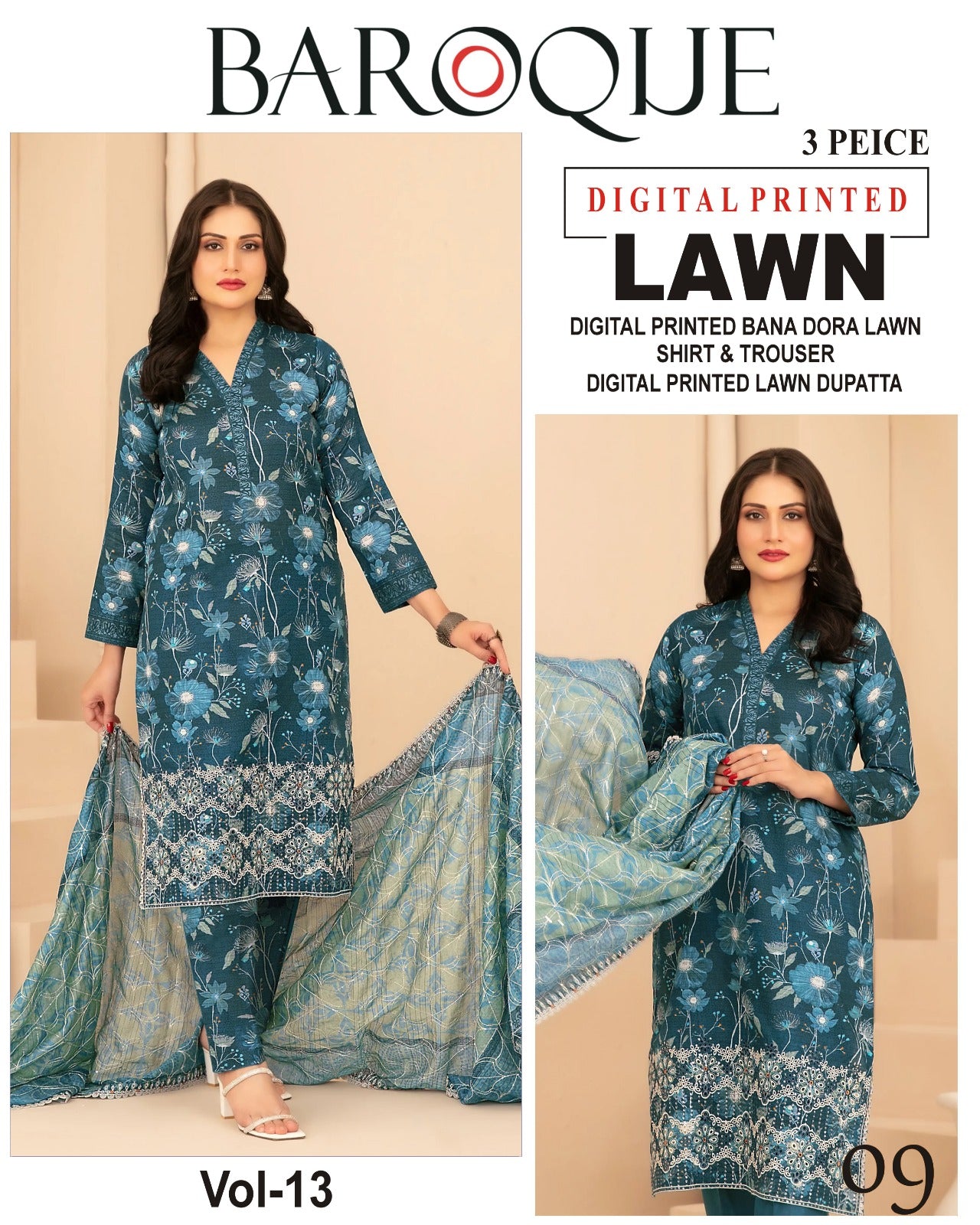 Baroque BANA DORA LAWN – Digital Printed 3PC