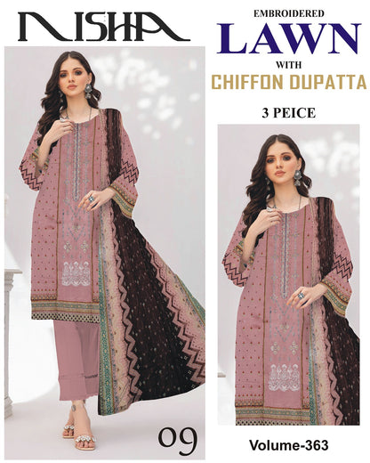 Summer Luxury Lawn – EMB Suit with Chiffon Dupatta