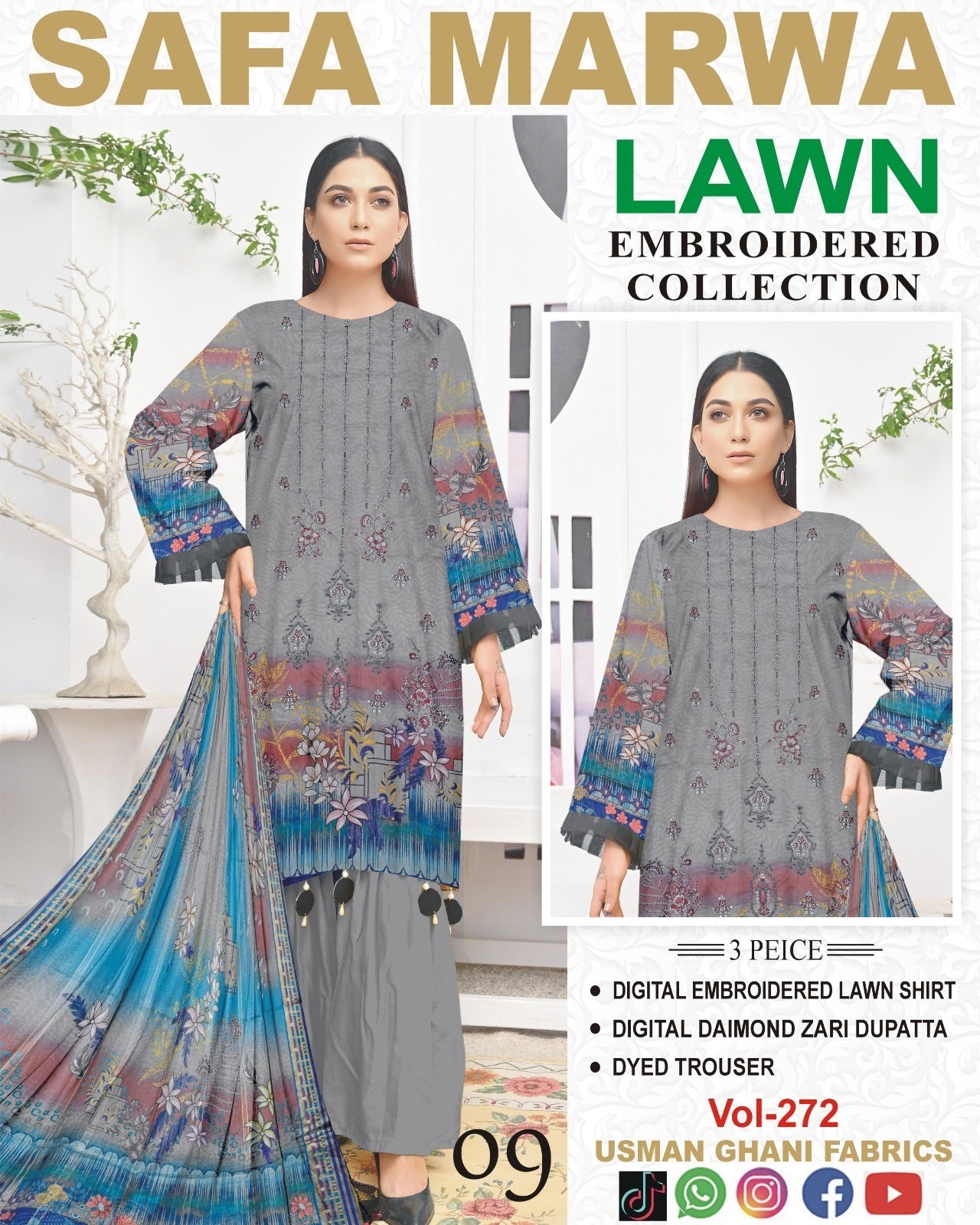 Safa Marwa Original Lawn 3-PC Embroidered Collection