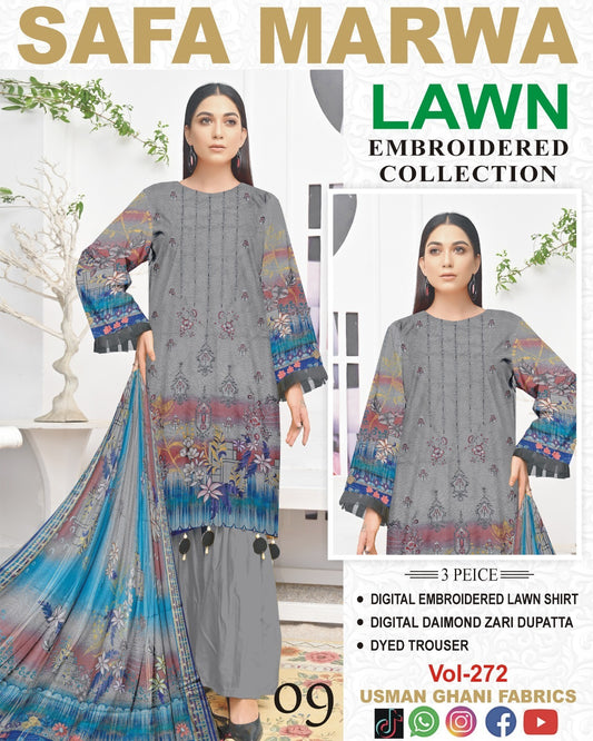Safa Marwa Original Lawn 3-PC Embroidered Collection