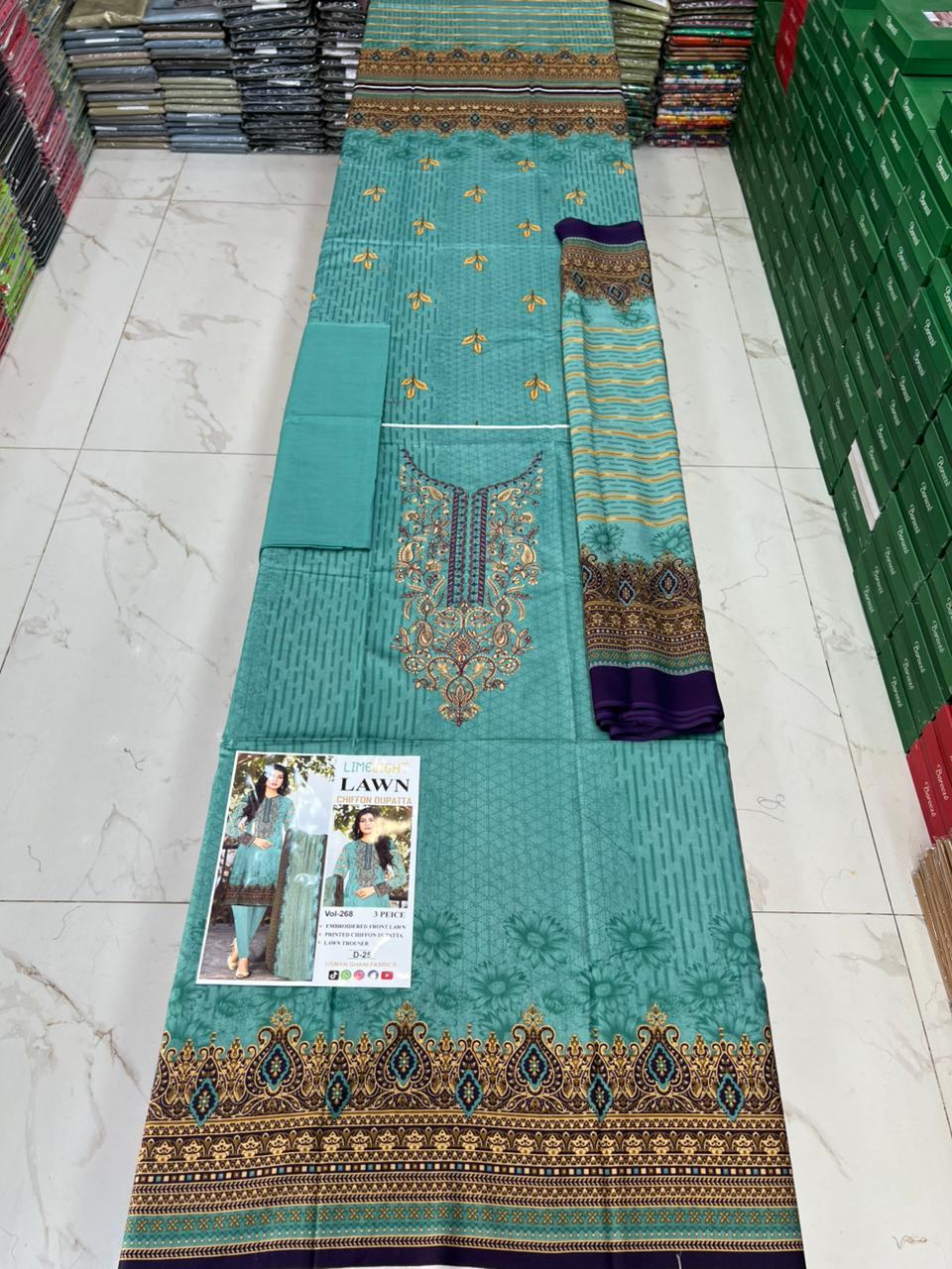 Summer Luxury Lawn – EMB Suit with Chiffon Dupatta