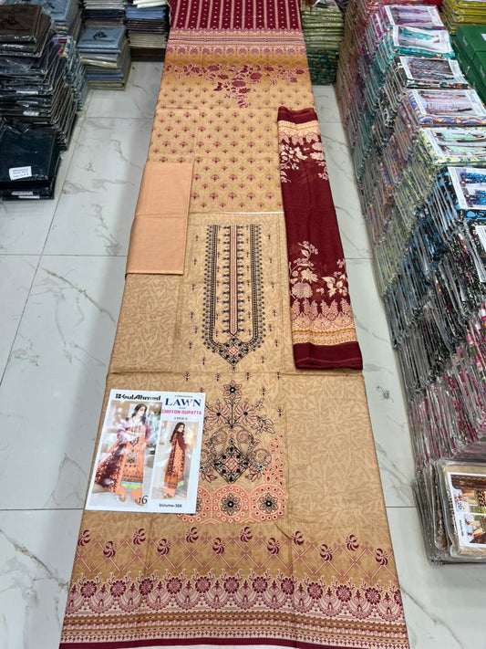 Luxury EMB Lawn 3PC with Chiffon Dupatta – Summer Edition