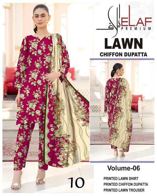 Elaf Lawn 3pc Suit with chiffon Dupatta