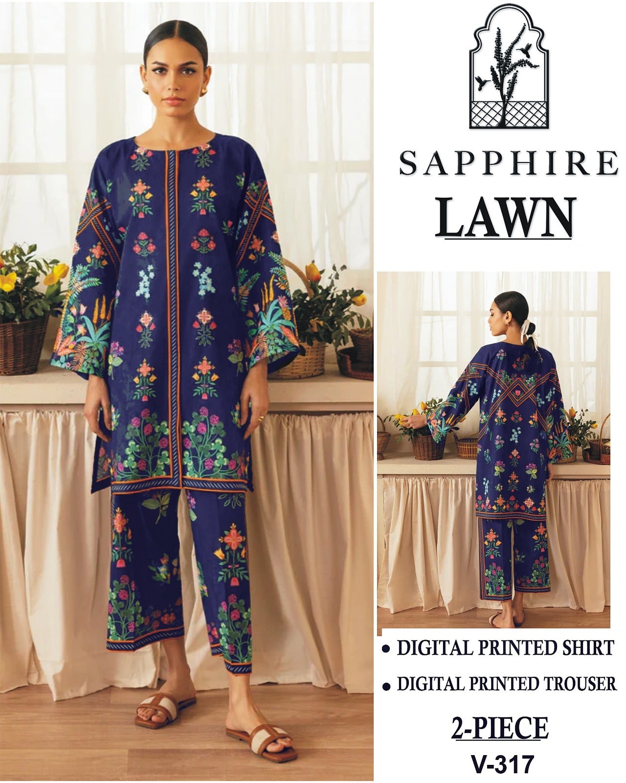 Sapphire Digital Printed Cord Set 2PC