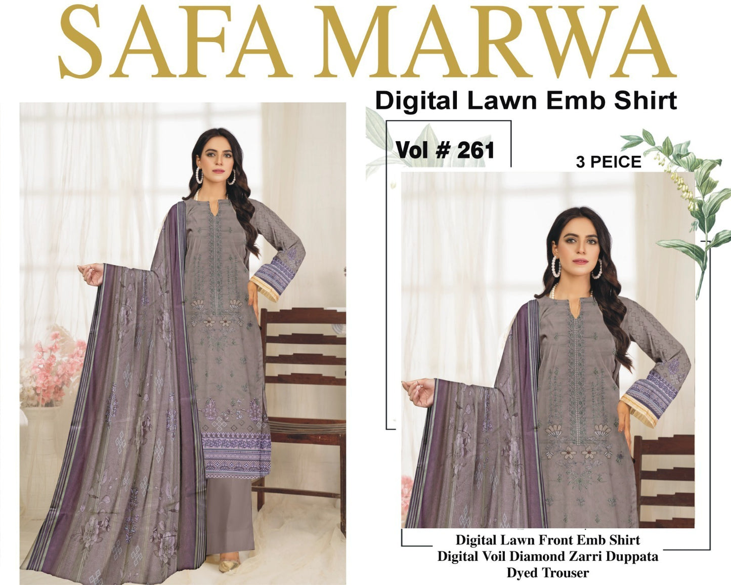 Safa Marwa Original Lawn 3-PC Embroidered Collection