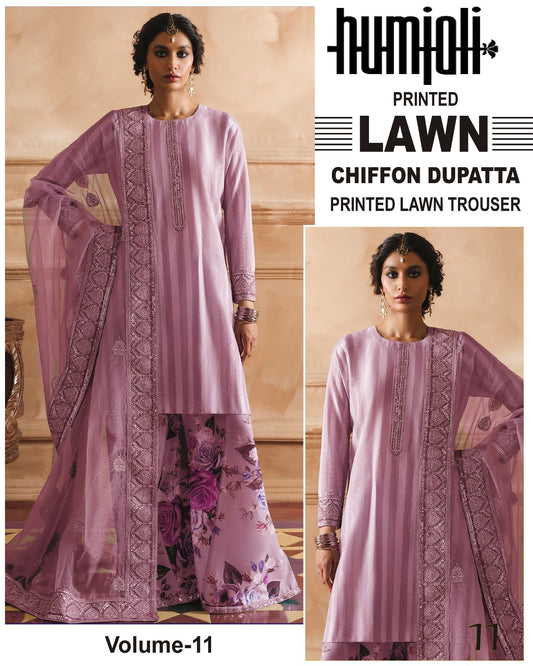 Branded Lawn 3pc Suit with chiffon Dupatta