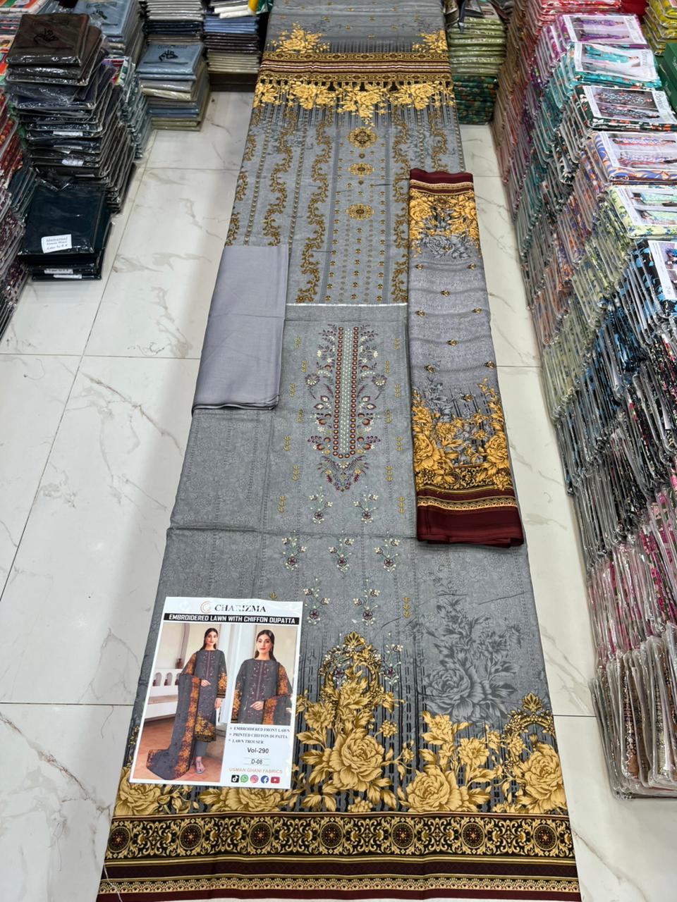 Summer Luxury Lawn – EMB Suit with Chiffon Dupatta