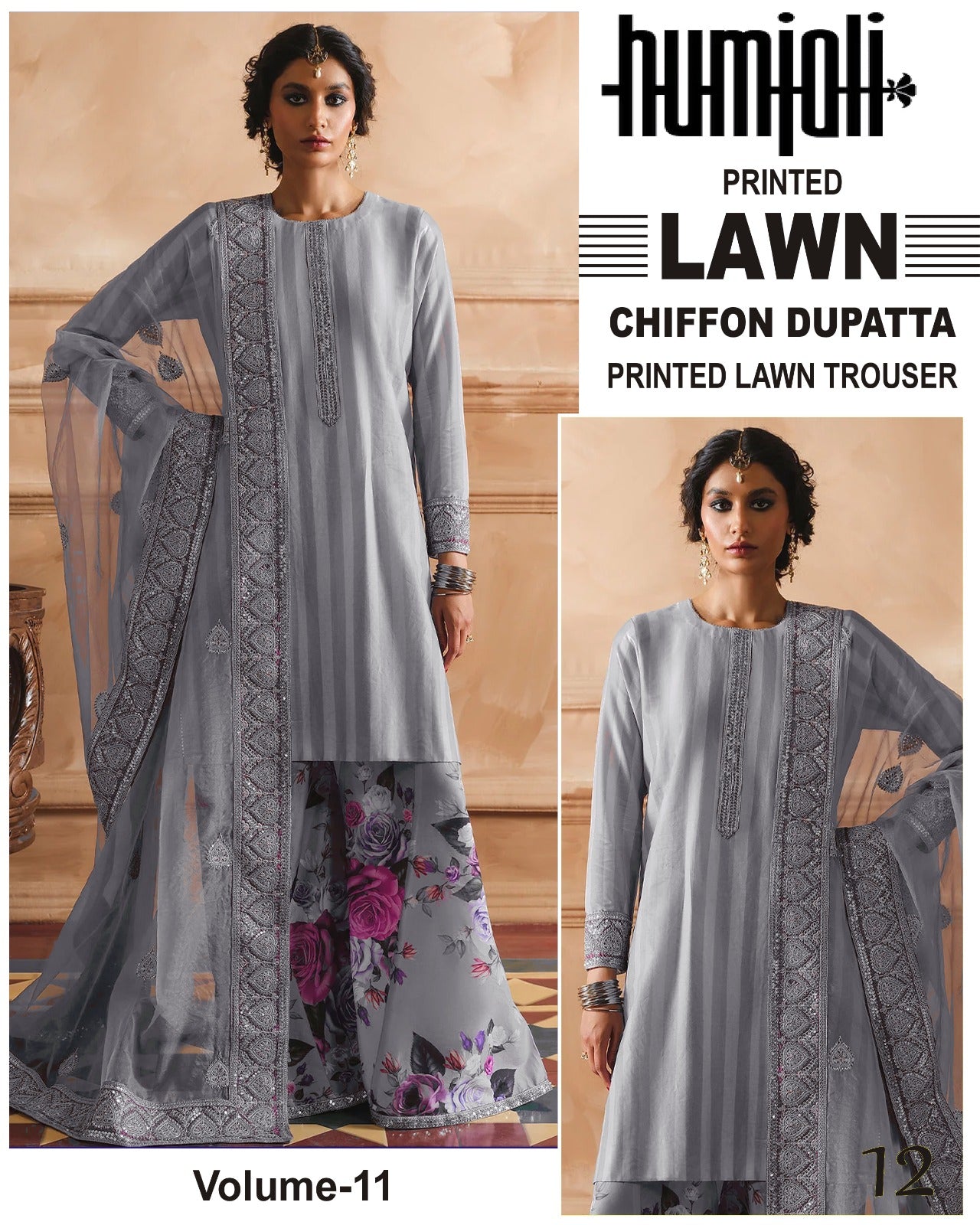 Branded Lawn 3pc Suit with chiffon Dupatta