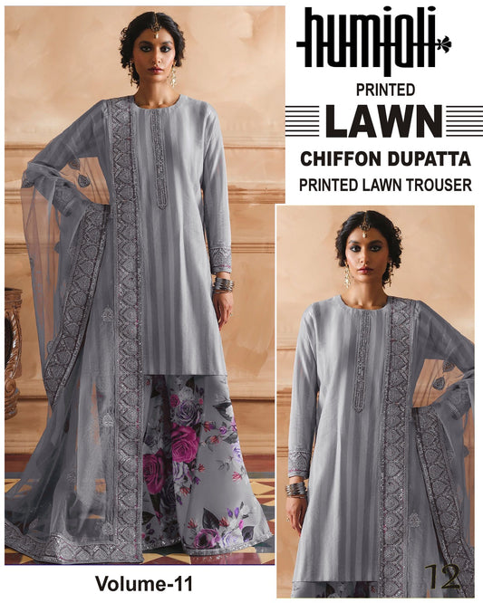 Branded Lawn 3pc Suit with chiffon Dupatta