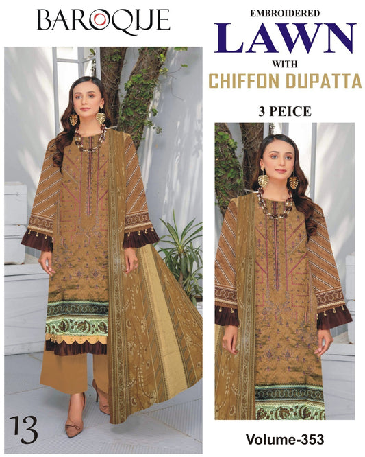 Summer Luxury Lawn – EMB Suit with Chiffon Dupatta
