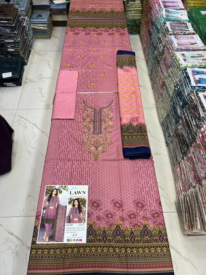 Summer Luxury Lawn – EMB Suit with Chiffon Dupatta