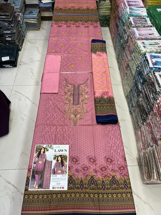 Summer Luxury Lawn – EMB Suit with Chiffon Dupatta