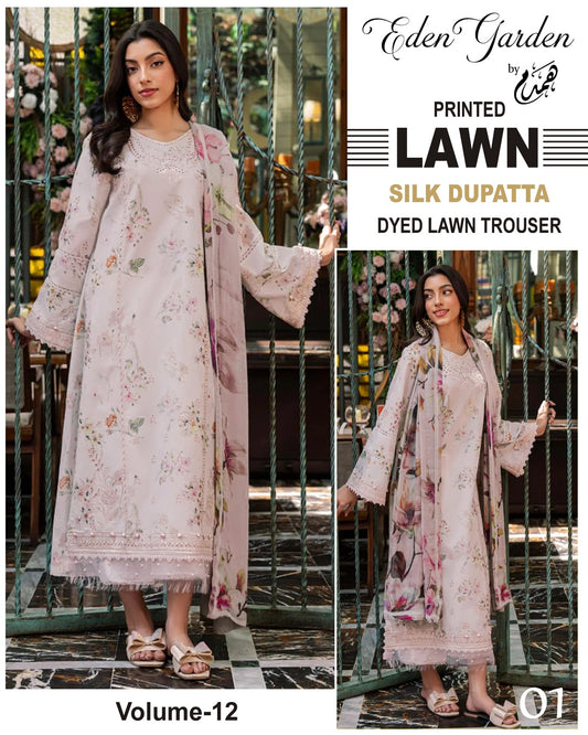Branded Lawn 3pc Suit with Silk Dupatta