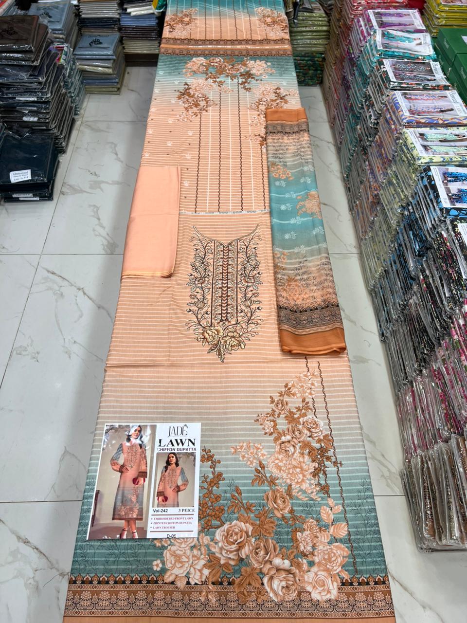 Summer Luxury Lawn – EMB Suit with Chiffon Dupatta