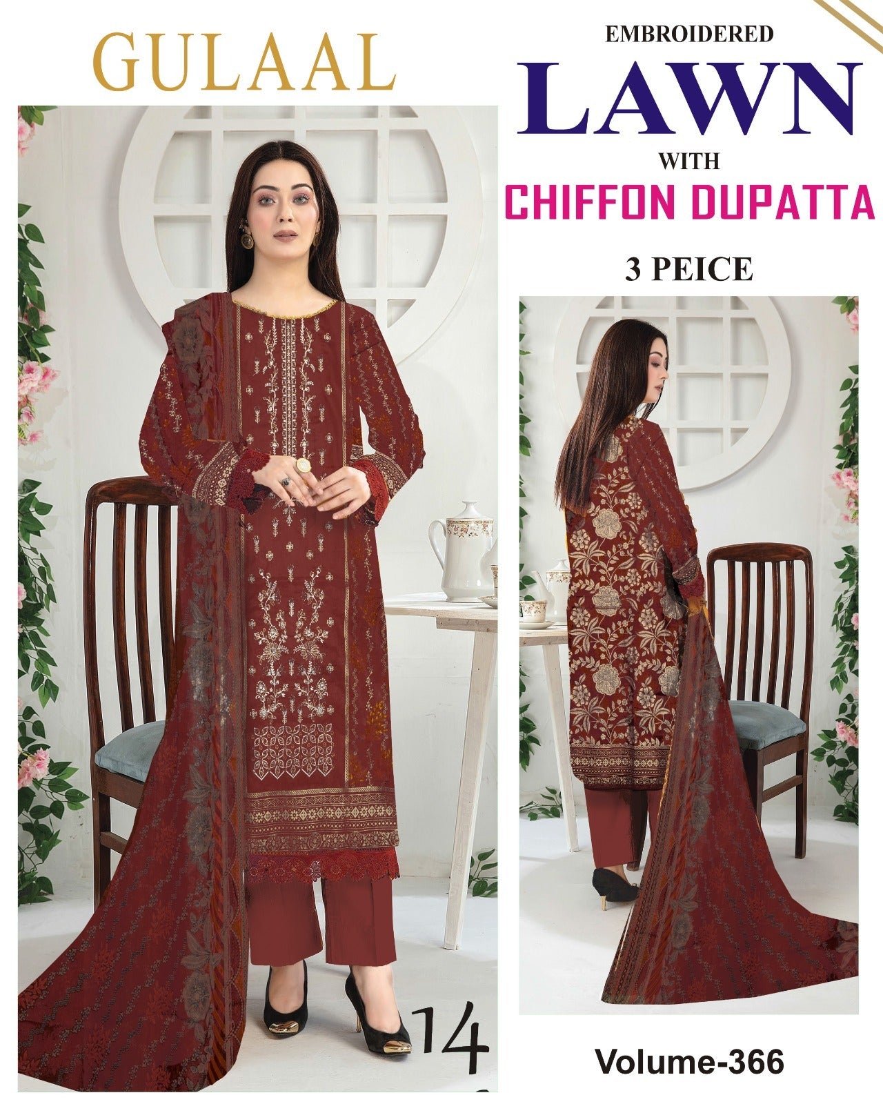 Summer Luxury Lawn – EMB Suit with Chiffon Dupatta
