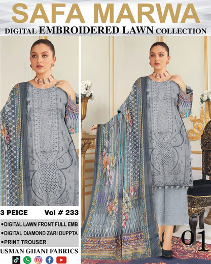 Safa Marwa Original Lawn 3-PC Embroidered Collection