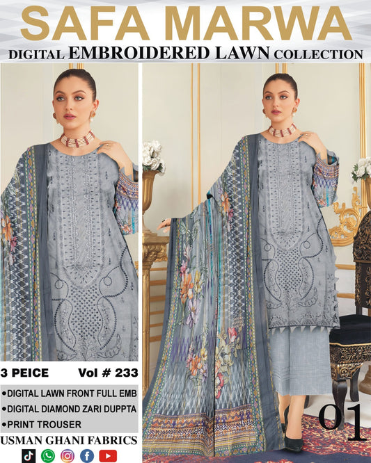 Safa Marwa Original Lawn 3-PC Embroidered Collection