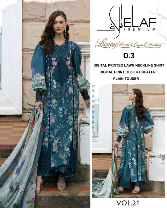 Elaf Printed Lawn 3PC With Silk Dupatta Article no 3