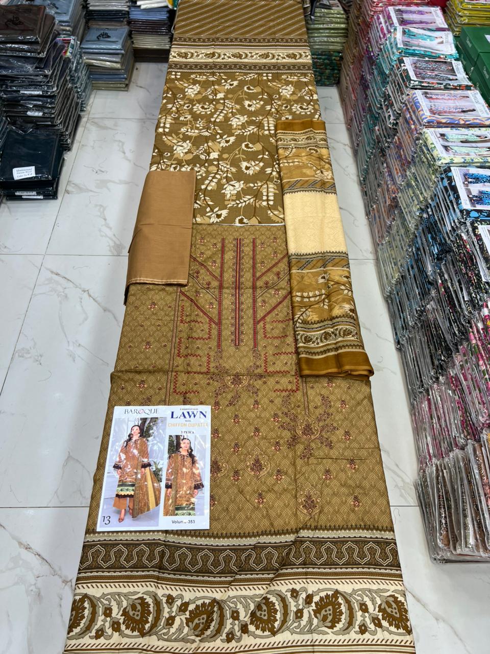 Summer Luxury Lawn – EMB Suit with Chiffon Dupatta