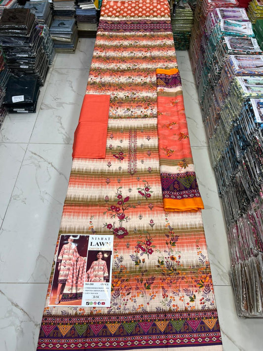 Summer Luxury Lawn – EMB Suit with Chiffon Dupatta