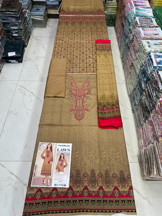 Summer Luxury Lawn – EMB Suit with Chiffon Dupatta