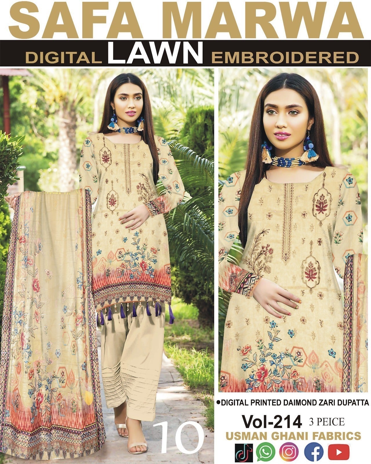 Safa Marwa Original Lawn 3-PC Embroidered Collection
