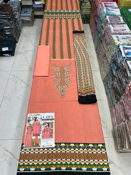 Summer Luxury Lawn – EMB Suit with Chiffon Dupatta