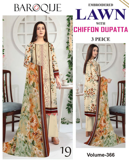 Summer Luxury Lawn – EMB Suit with Chiffon Dupatta