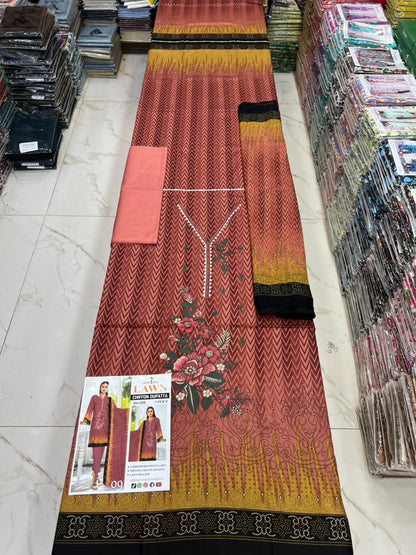 Summer Luxury Lawn – EMB Suit with Chiffon Dupatta