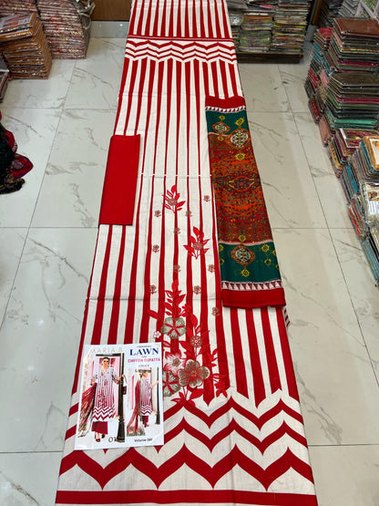 Summer Luxury Lawn – EMB Suit with Chiffon Dupatta