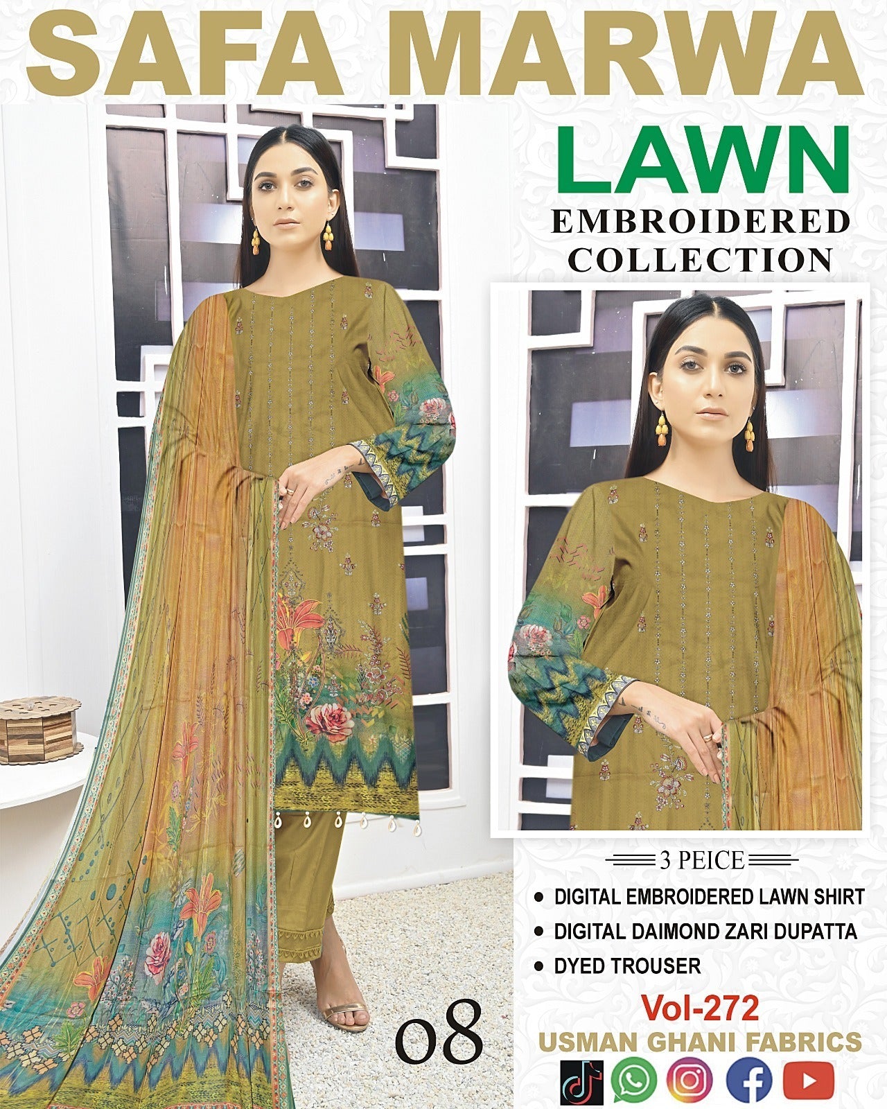 Safa Marwa Original Lawn 3-PC Embroidered Collection