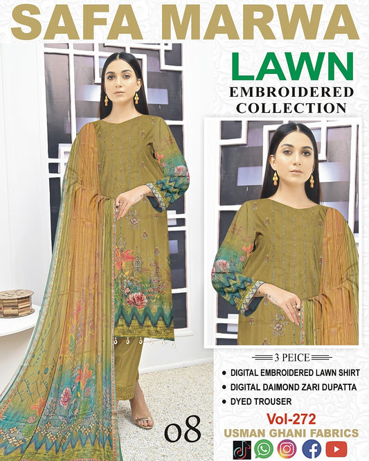 Safa Marwa Original Lawn 3-PC Embroidered Collection