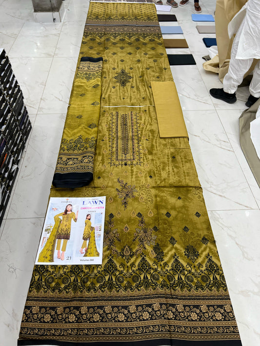 Summer Luxury Lawn – EMB Suit with Chiffon Dupatta