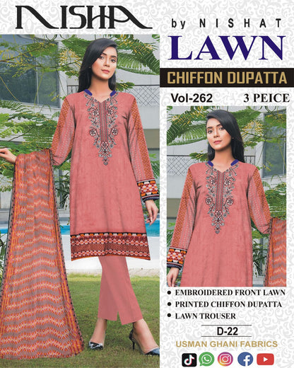 Summer Luxury Lawn – EMB Suit with Chiffon Dupatta