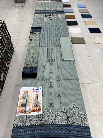 Summer Luxury Lawn – EMB Suit with Chiffon Dupatta