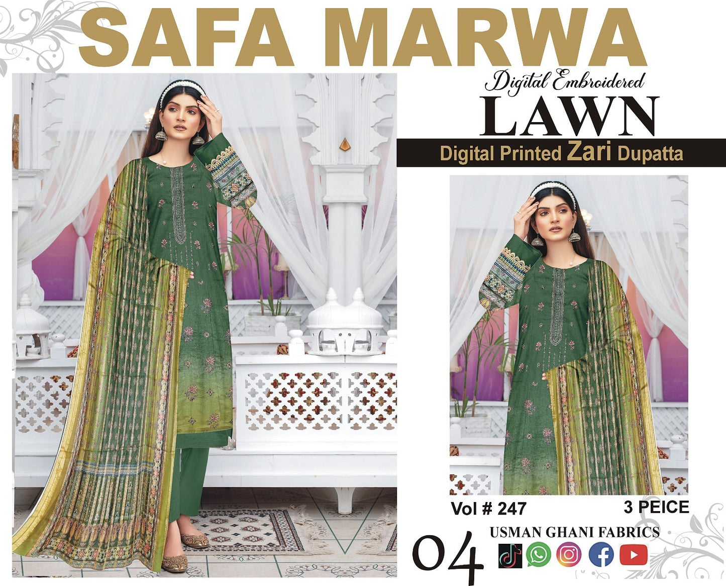 Safa Marwa Original Lawn 3-PC Embroidered Collection
