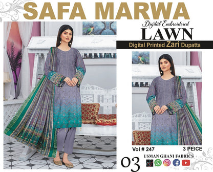 Safa Marwa Original Lawn 3-PC Embroidered Collection